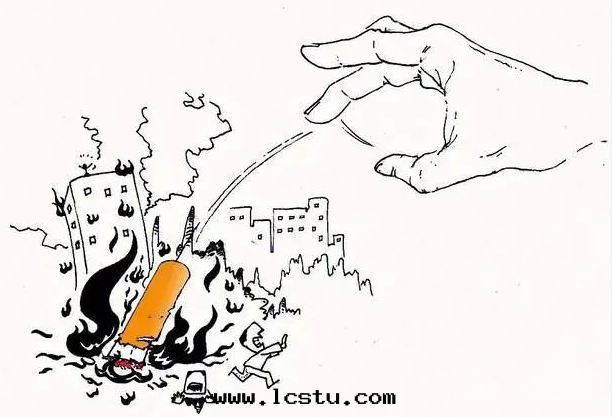 温(wēn)馨提(tí)示： 小小煙头(tóu)，大(dà)大(dà)威力，請勿亂扔煙头(tóu)！